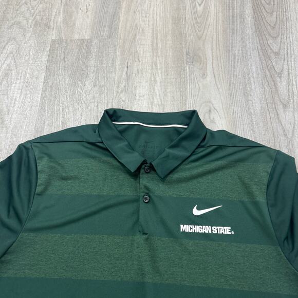 Nike Michigan State Spartans Polo Shirt Men's Extra Large XL Green Dri Fit MSU - Picture 3 of 7